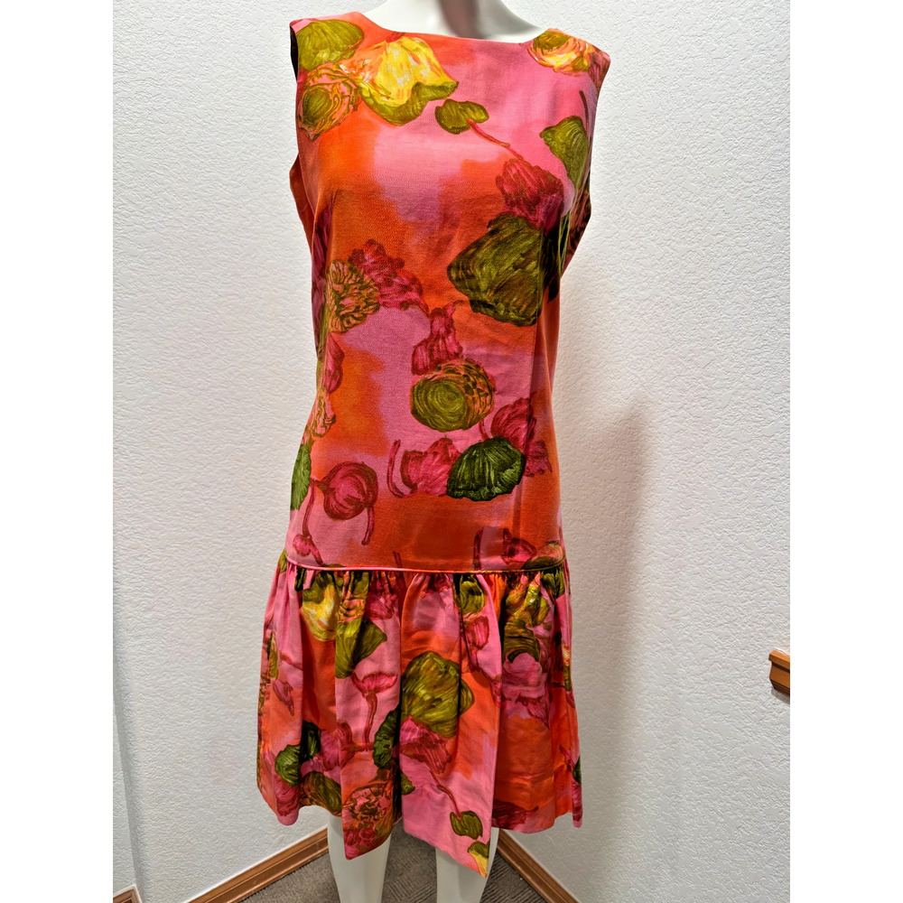 Vtg Liberty House True Hawaiian Dress Short Sleeveless Small Bright Pink Orange